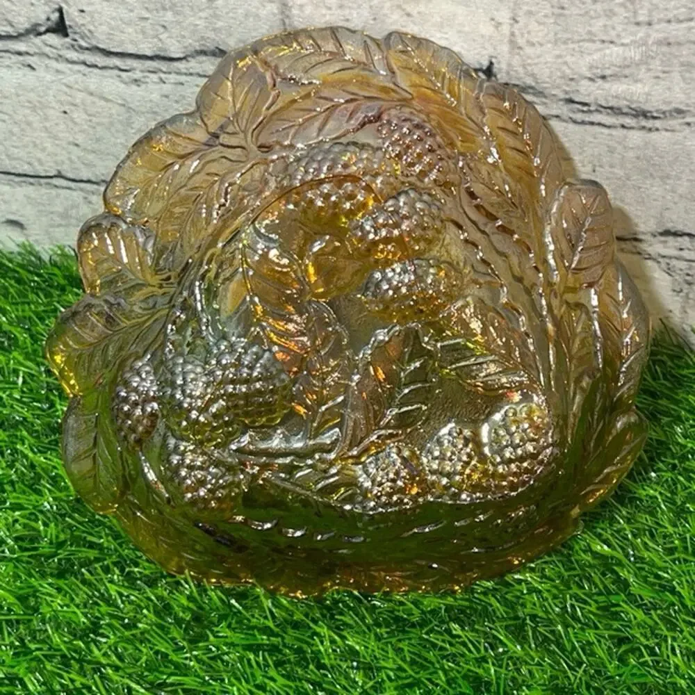 Vintage Carnival Glass Marigold Loganberry Leaf Pattern Sculpted Top Relish Dish